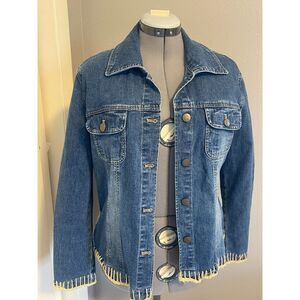Bamboo Traders | Denim Jacket w/ Crochet Trim | Women’s L | Very Good Condition